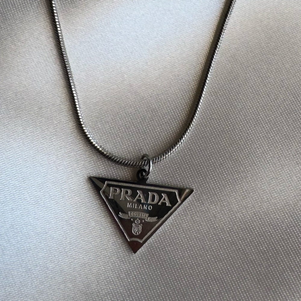 Upcycled Silver Triangle Pendant Necklace - Picture 2 of 5